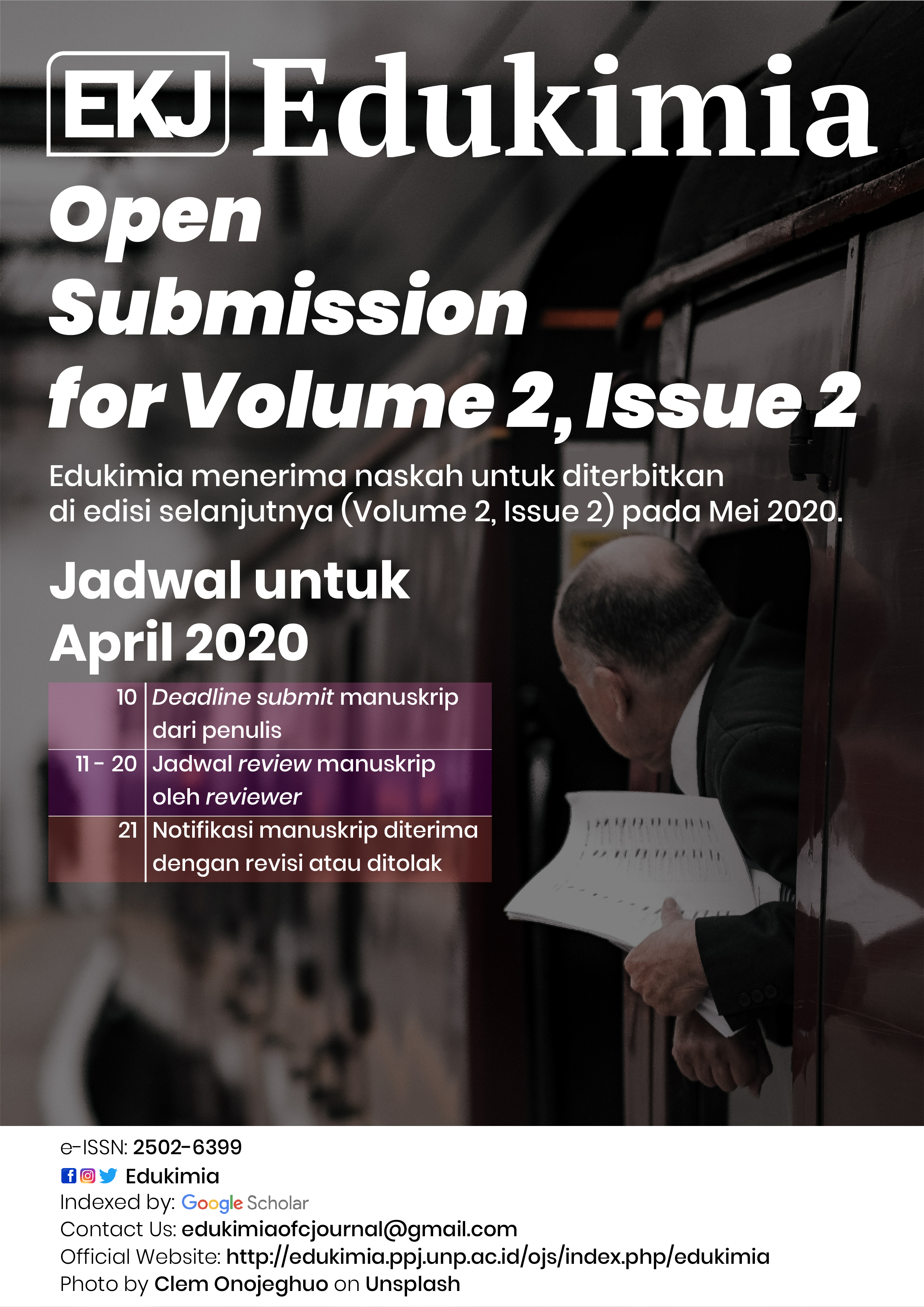 Promotion material about submission information in Edukimia journal, May 2020